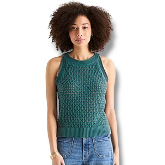 a.n.a Tops - A.N.A Elegant High Neckline Dark Teal Sleeveless Crochet Knit Tank Top Sweater